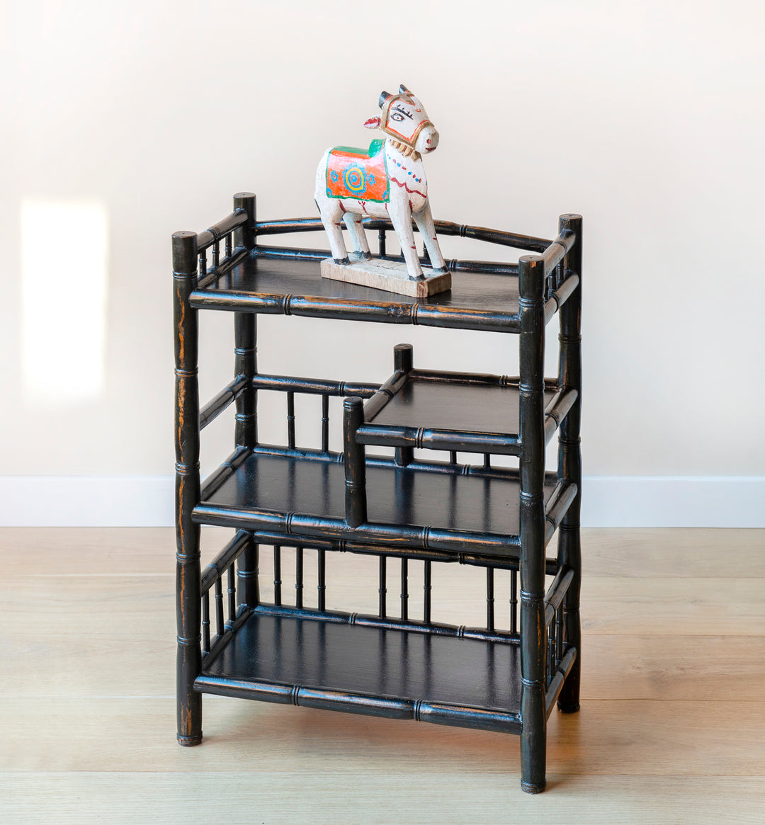 Black Lacquered Faux Bamboo Book Shelf