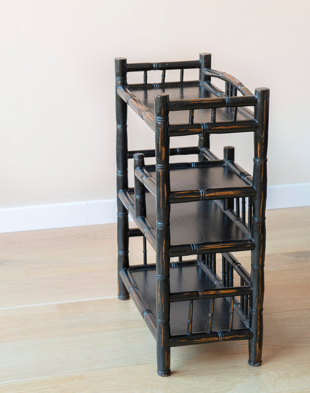 Black Lacquered Faux Bamboo Book Shelf