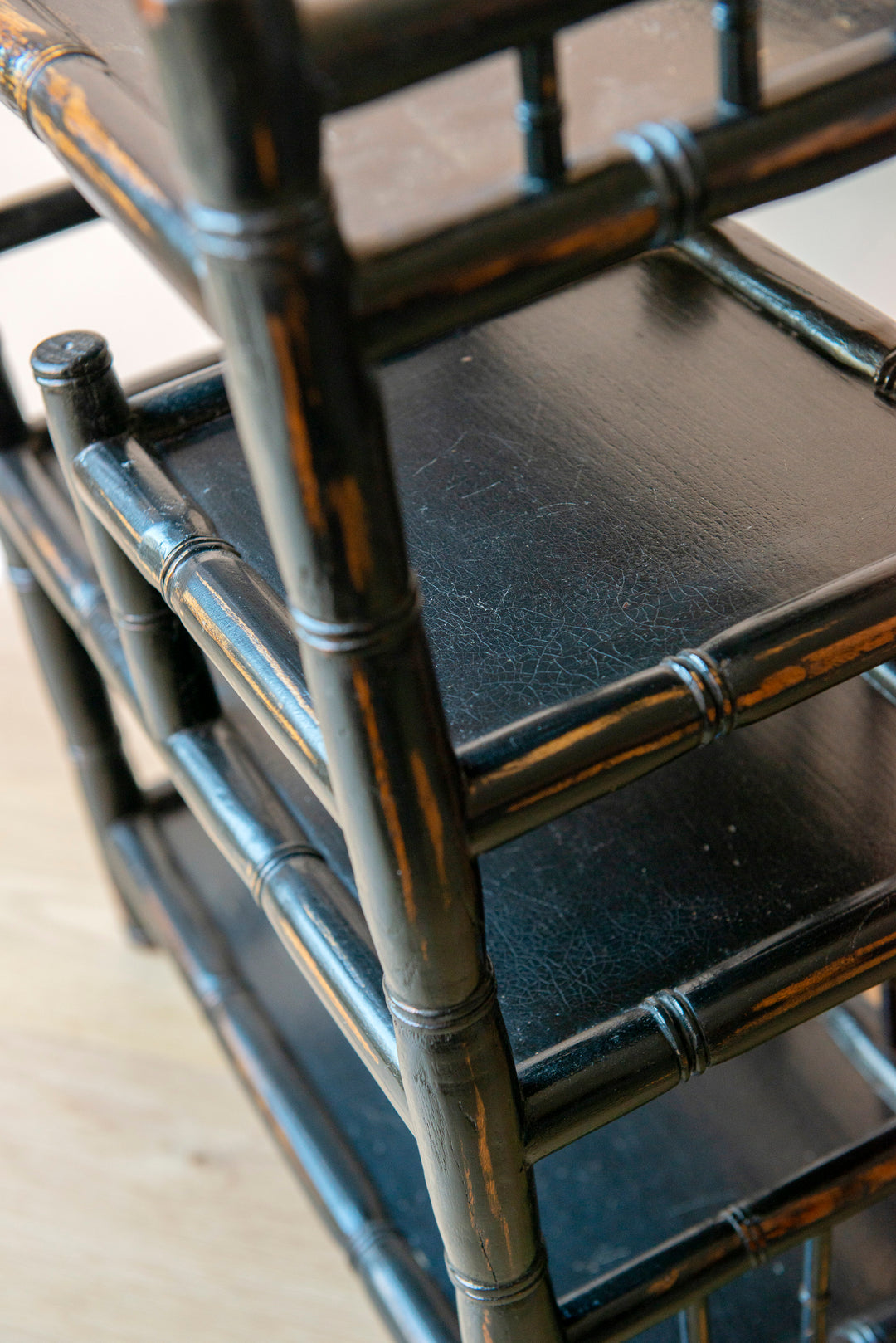 Black Lacquered Faux Bamboo Book Shelf