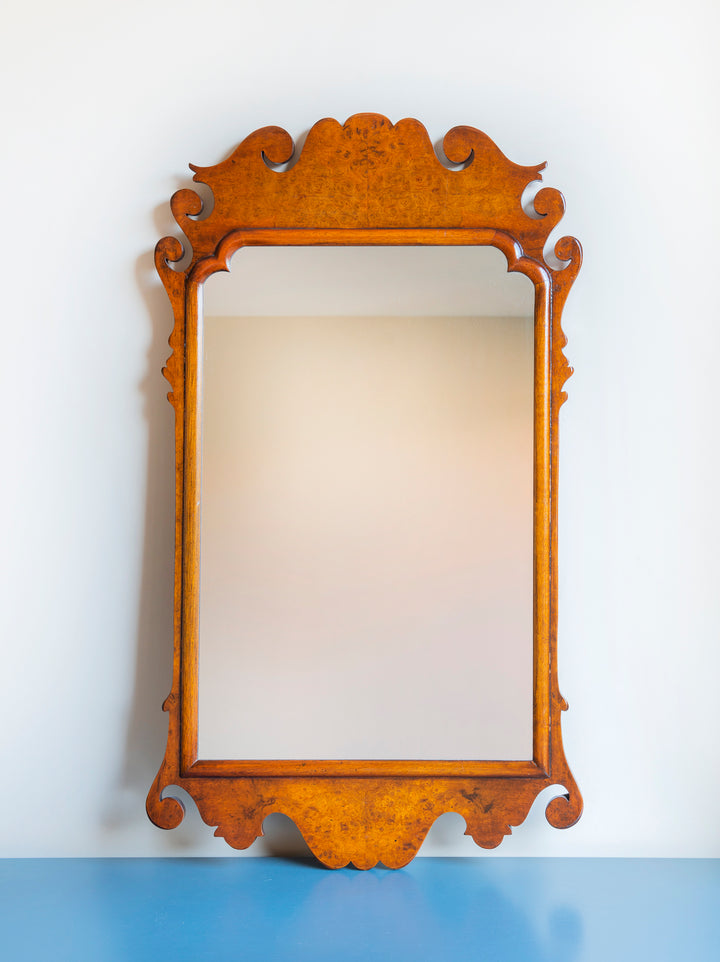 Antique Georgian Carved Wooden Mirror, Walnut Frame