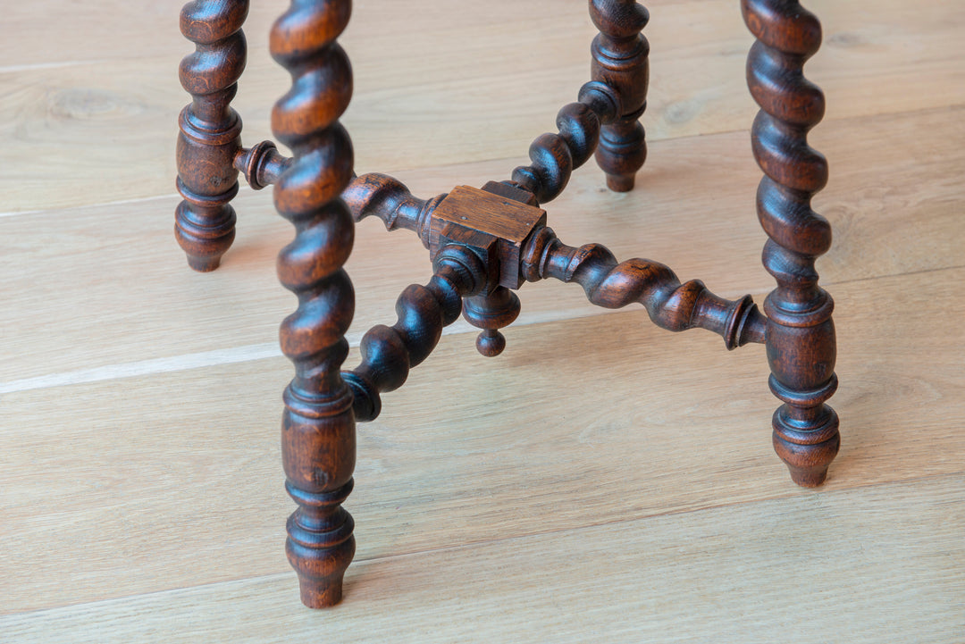 Antique Hand Carved Side Table, Barley Twist Legs