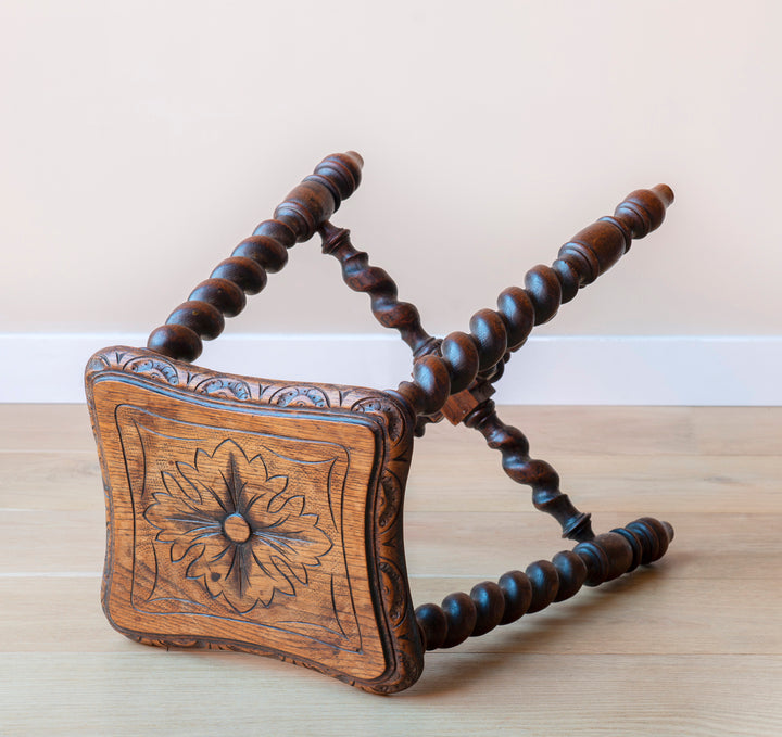 Antique Hand Carved Side Table, Barley Twist Legs