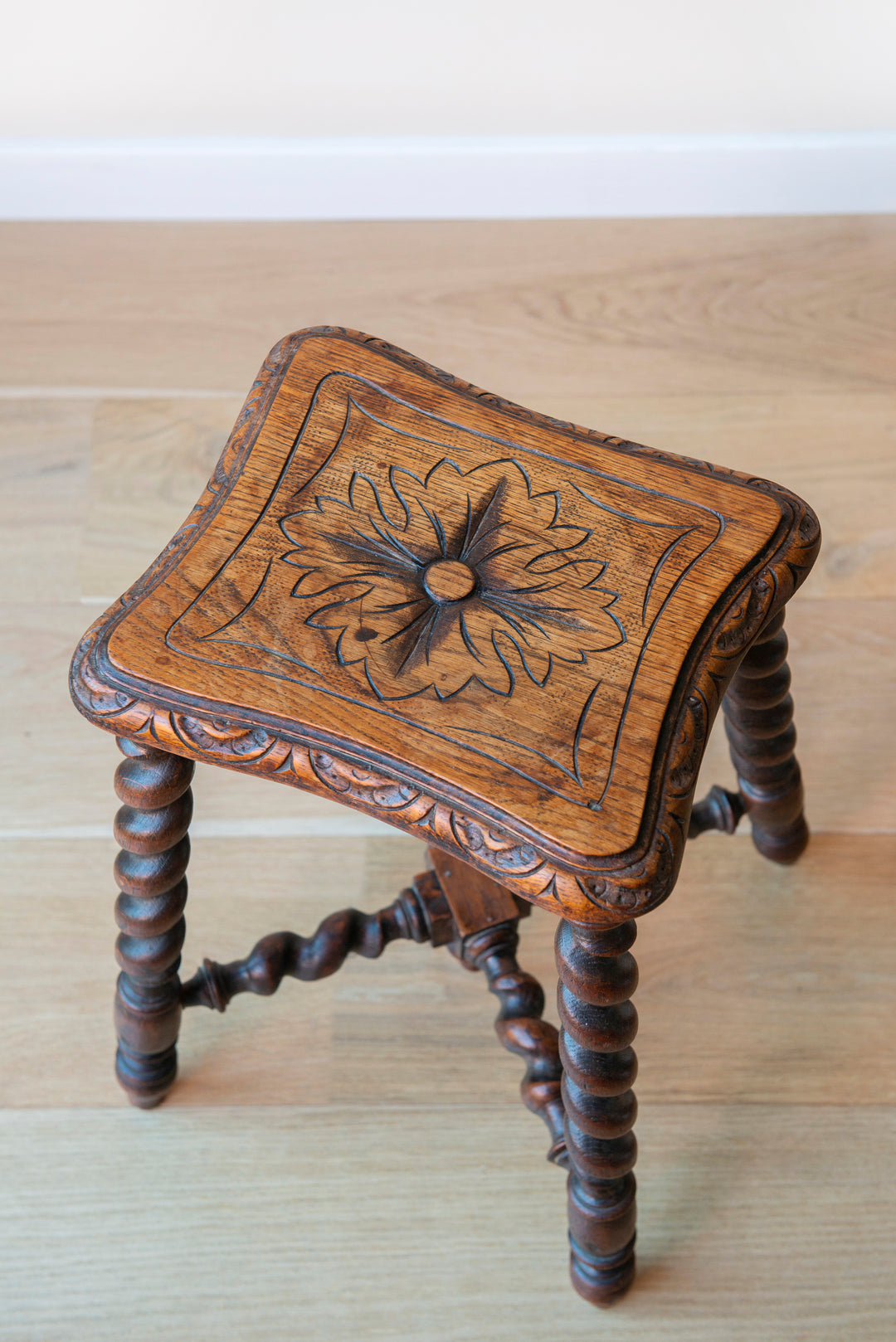 Antique Hand Carved Side Table, Barley Twist Legs