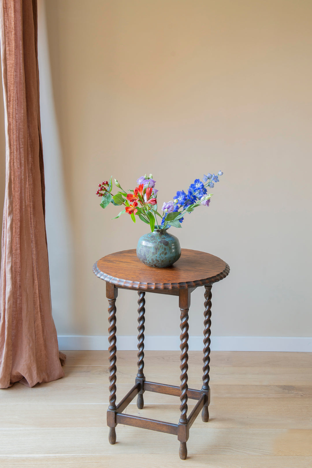 Large Antique Barley Twist Table, Oak Wood