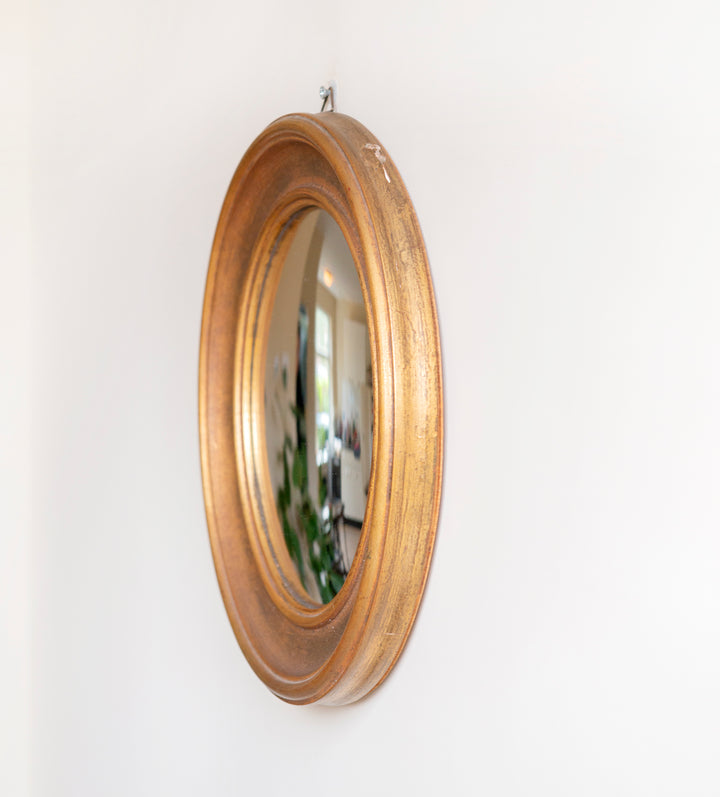 Round Gold Convex Wall Mirror, Giltwood Frame