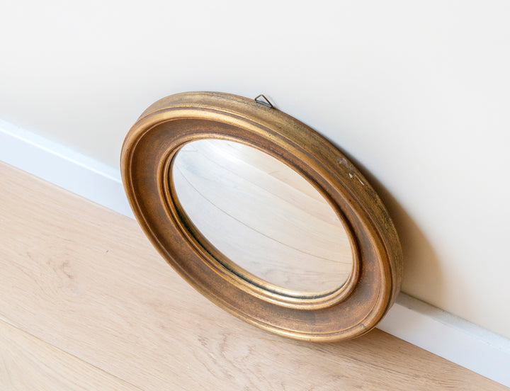 Round Gold Convex Wall Mirror, Giltwood Frame