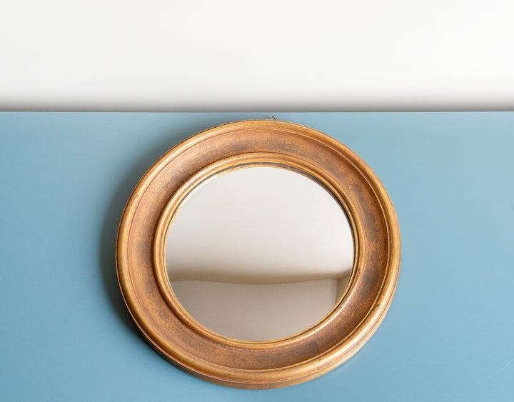 Round Gold Convex Wall Mirror, Giltwood Frame