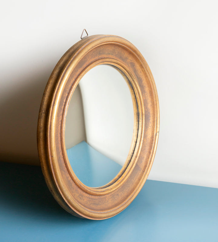 Round Gold Convex Wall Mirror, Giltwood Frame