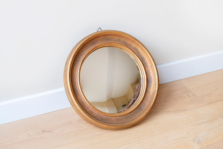 Round Gold Convex Wall Mirror, Giltwood Frame