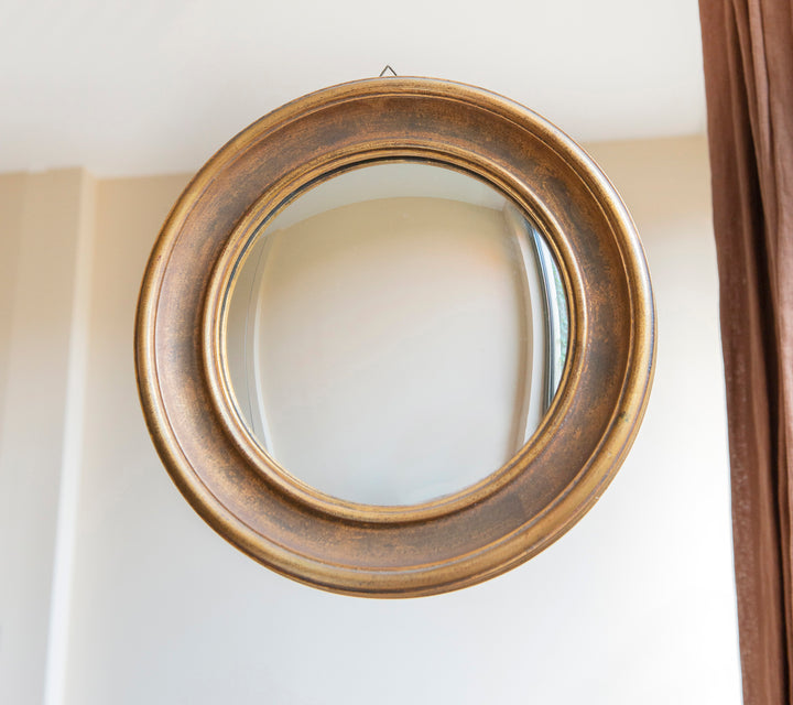 Round Gold Convex Wall Mirror, Giltwood Frame