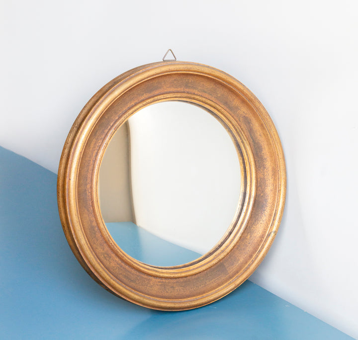 Round Gold Convex Wall Mirror, Giltwood Frame