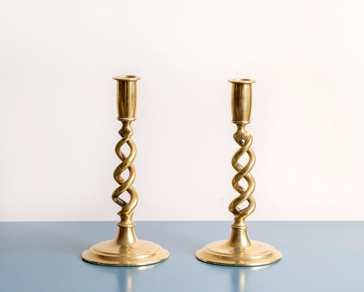 Antique Brass Barley Twist Candle Holders