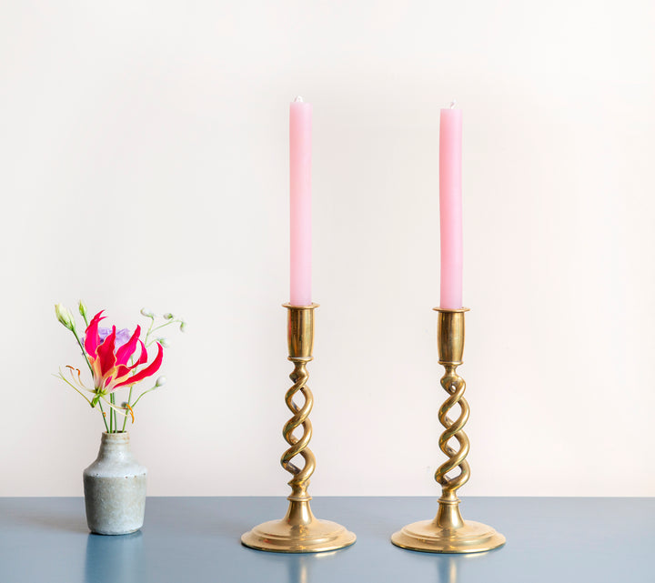 Antique Brass Barley Twist Candle Holders