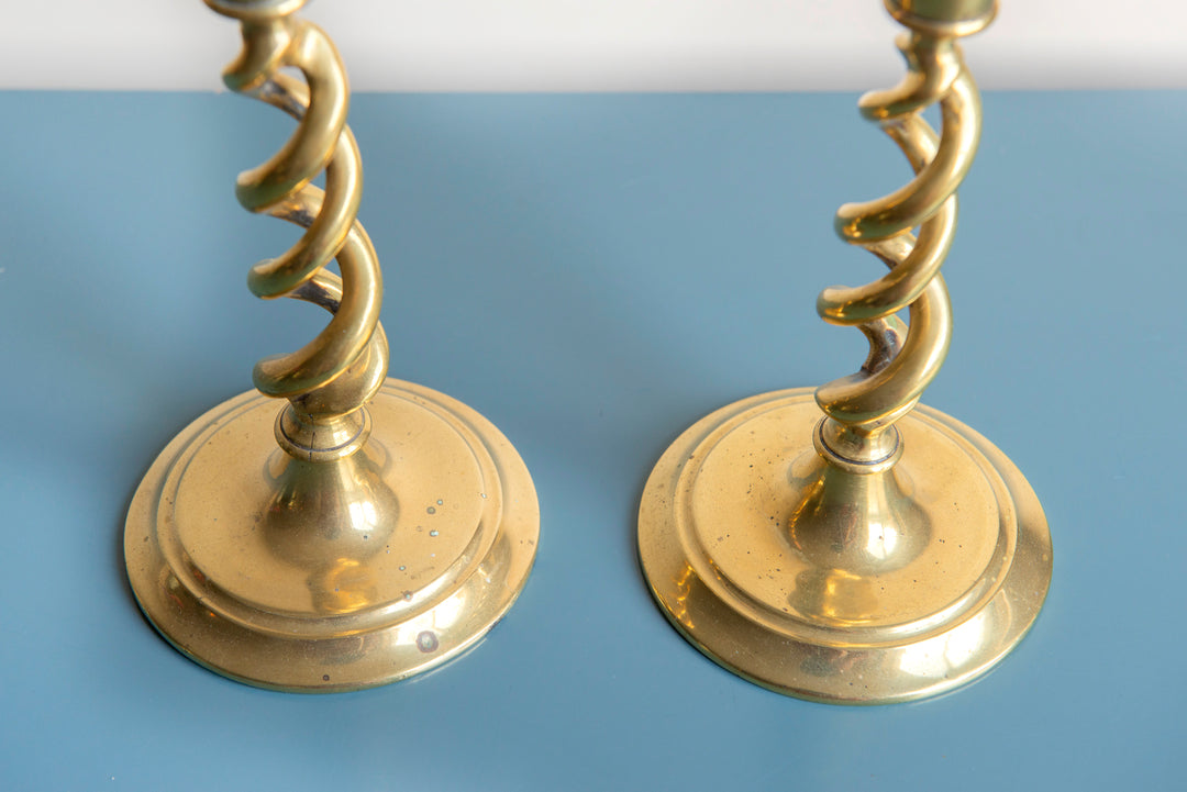 Antique Brass Barley Twist Candle Holders