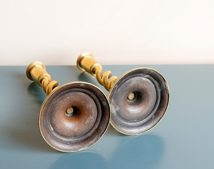 Antique Brass Barley Twist Candle Holders