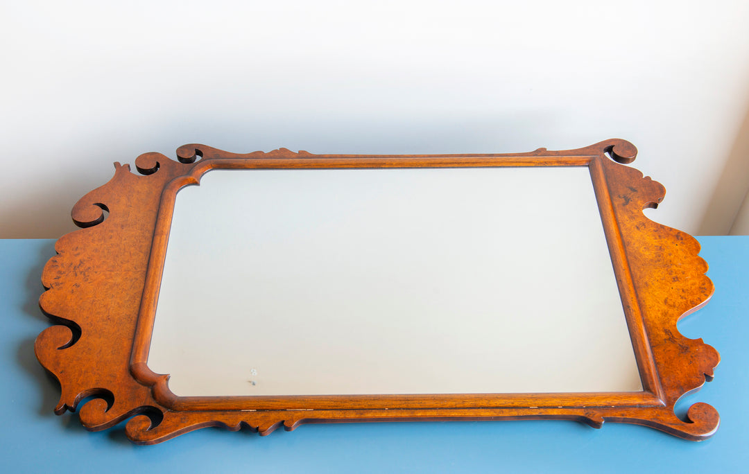 Antique Georgian Carved Wooden Mirror, Walnut Frame