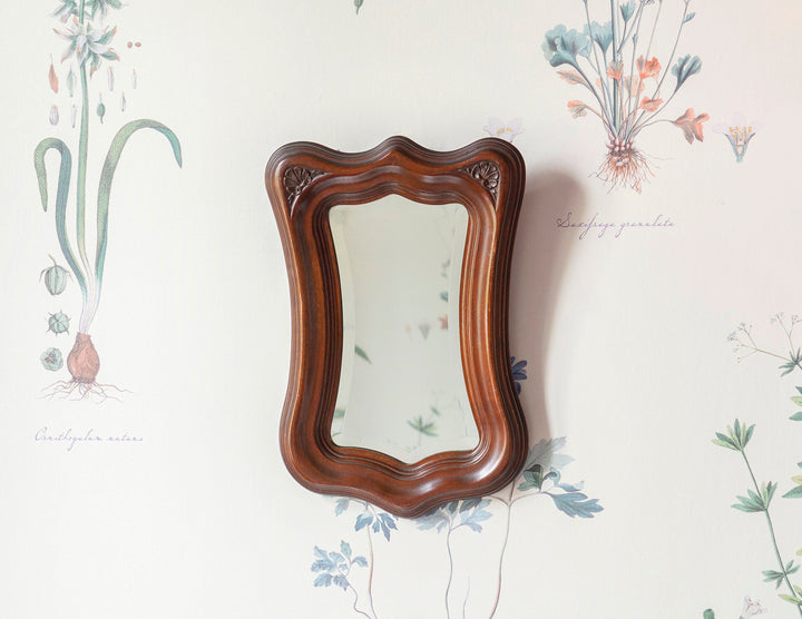 Mahogany Wooden Mirror With Scalloped Frame, Art Nouveau Style