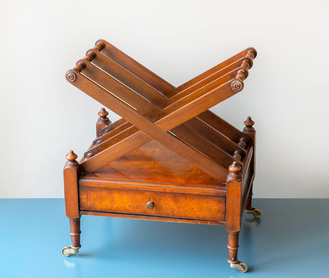 Canterbury Magazine Rack On Wheels, Walnut Wood