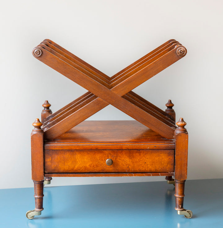 Canterbury Magazine Rack On Wheels, Walnut Wood