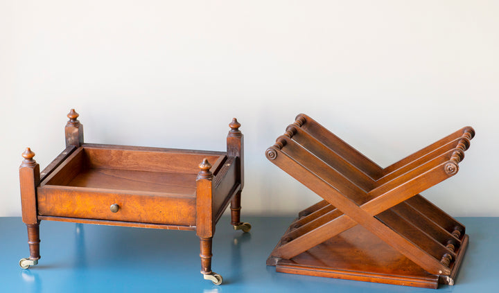 Canterbury Magazine Rack On Wheels, Walnut Wood