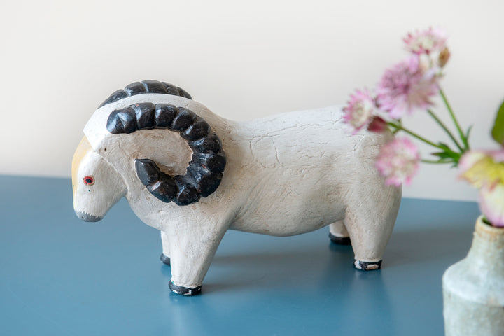 Old Wooden Sheep Sculpture