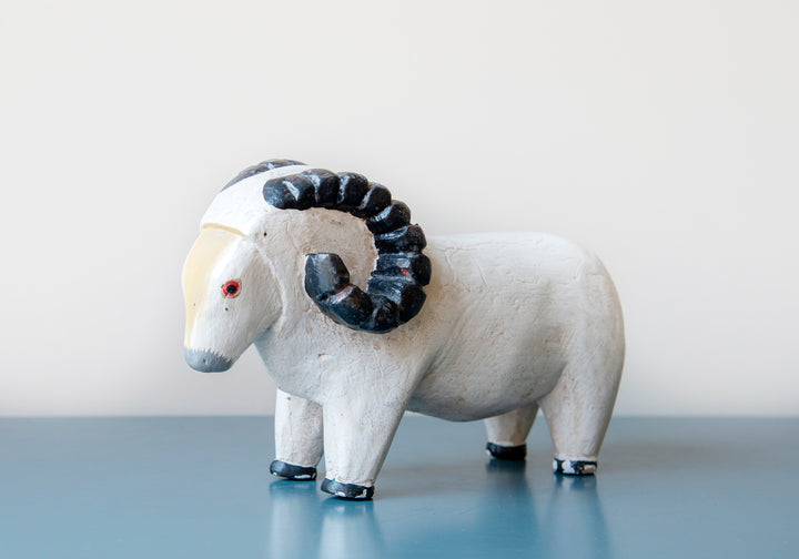 Old Wooden Sheep Sculpture