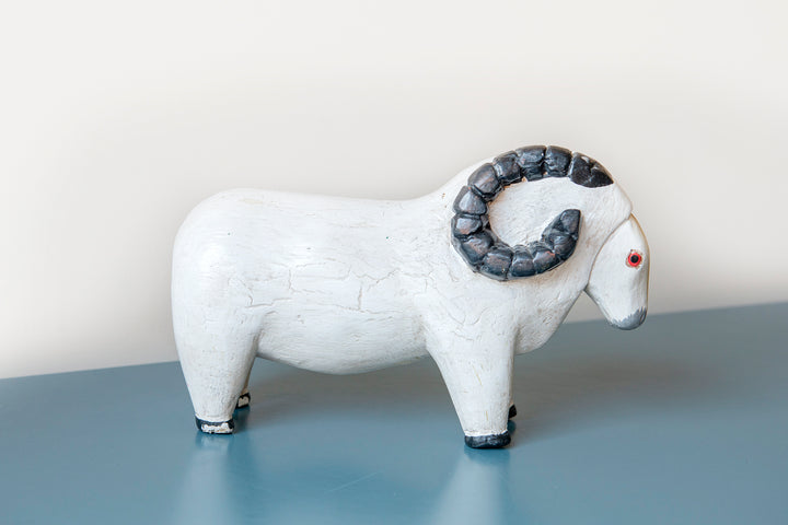 Old Wooden Sheep Sculpture