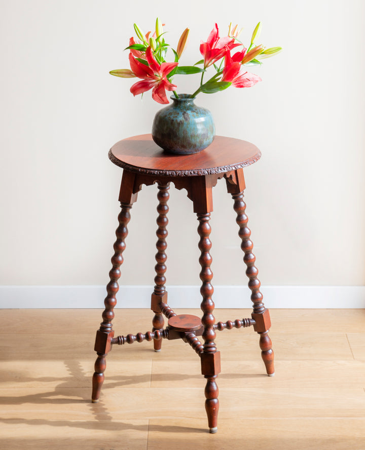 Large Antique Side Table With Carved Bobbin Legs