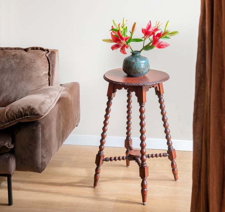 Large Antique Side Table With Carved Bobbin Legs