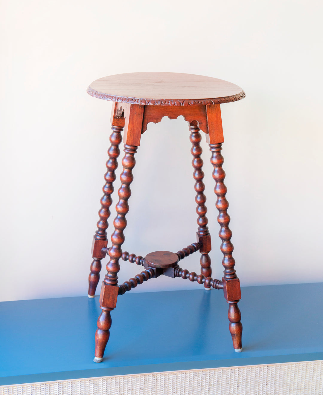 Large Antique Side Table With Carved Bobbin Legs