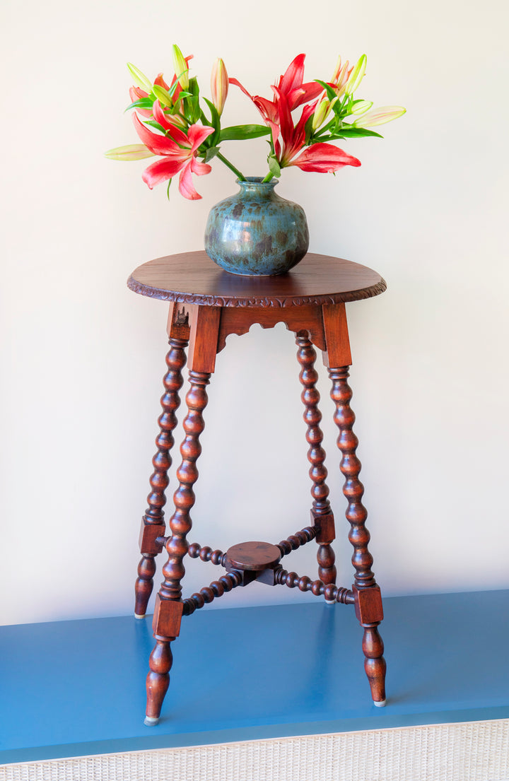 Large Antique Side Table With Carved Bobbin Legs