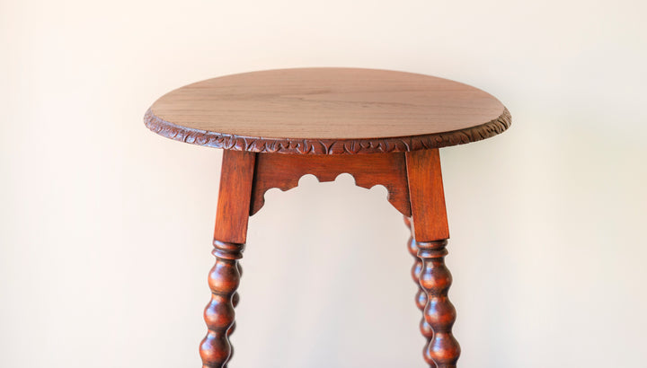 Large Antique Side Table With Carved Bobbin Legs