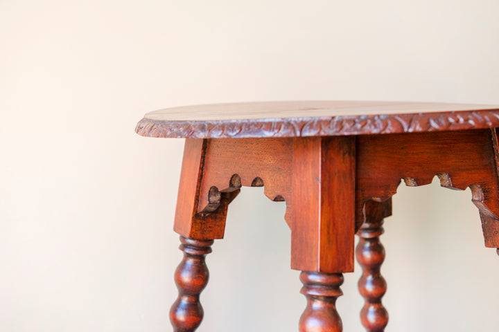 Large Antique Side Table With Carved Bobbin Legs