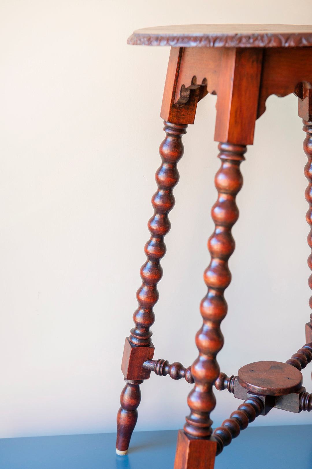 Large Antique Side Table With Carved Bobbin Legs