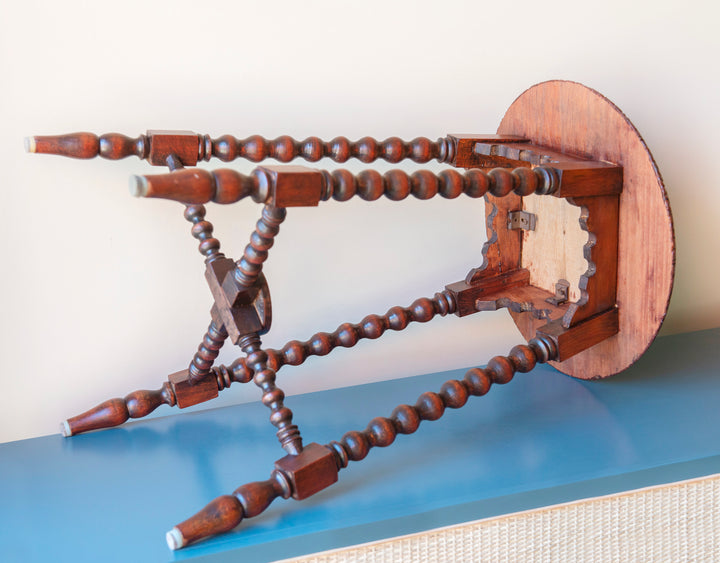 Large Antique Side Table With Carved Bobbin Legs