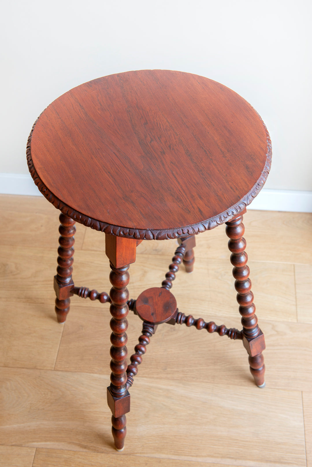 Large Antique Side Table With Carved Bobbin Legs