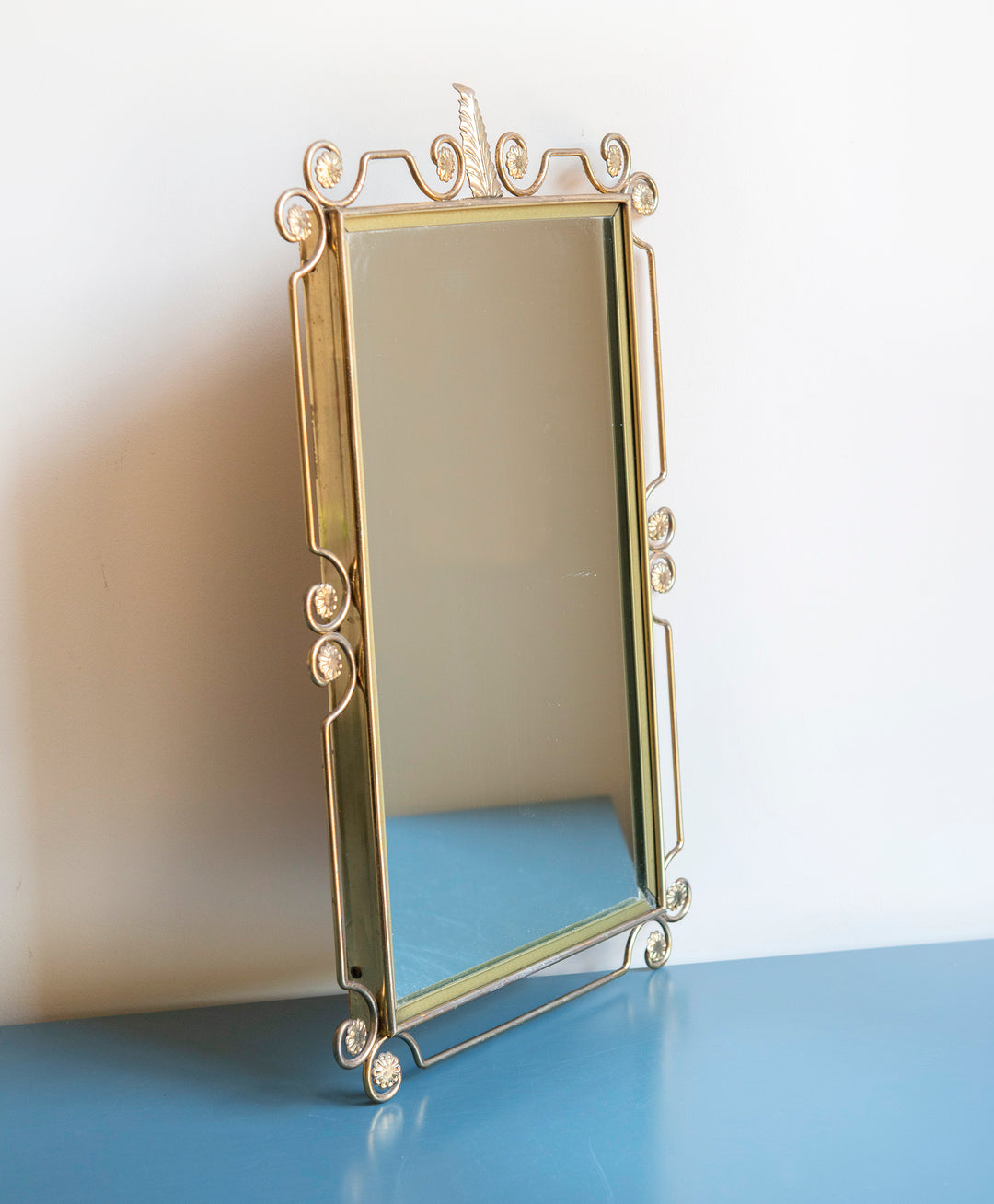 Hollywood Regency Brass Wall Mirror, Deknudt, 1950s