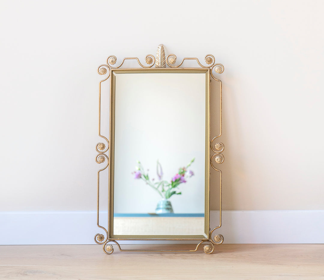 Hollywood Regency Brass Wall Mirror, Deknudt, 1950s