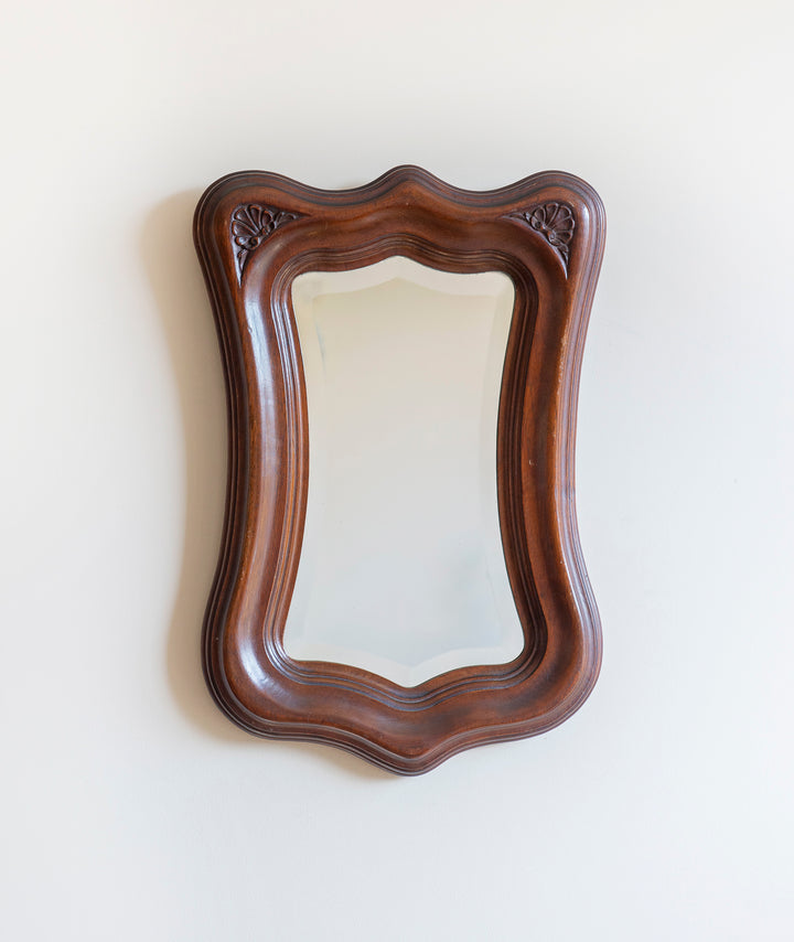 Mahogany Wooden Mirror With Scalloped Frame, Art Nouveau Style