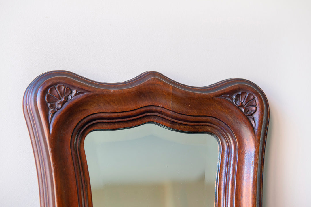 Mahogany Wooden Mirror With Scalloped Frame, Art Nouveau Style