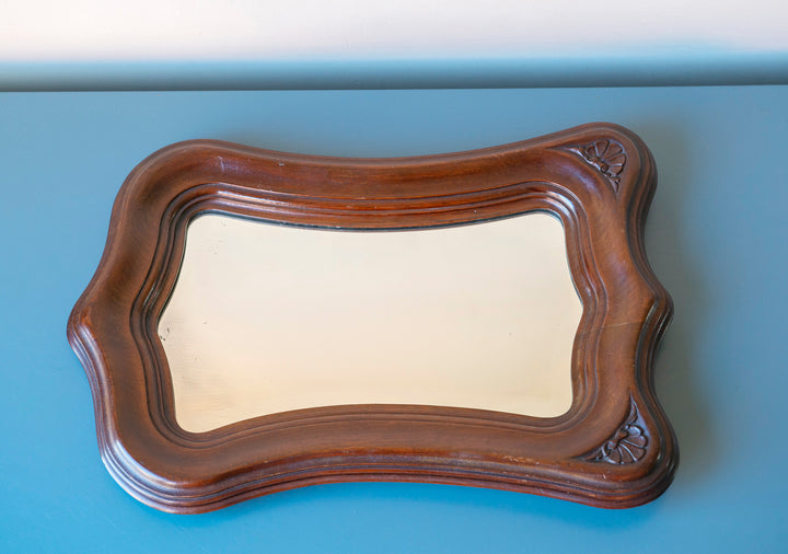 Mahogany Wooden Mirror With Scalloped Frame, Art Nouveau Style