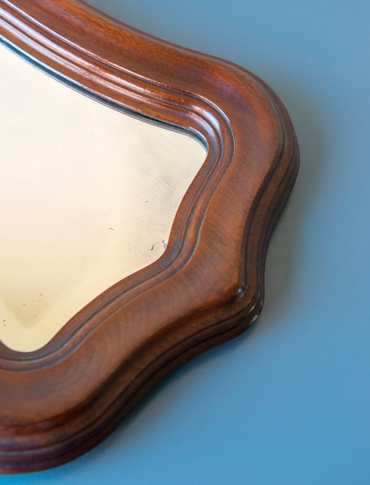 Mahogany Wooden Mirror With Scalloped Frame, Art Nouveau Style