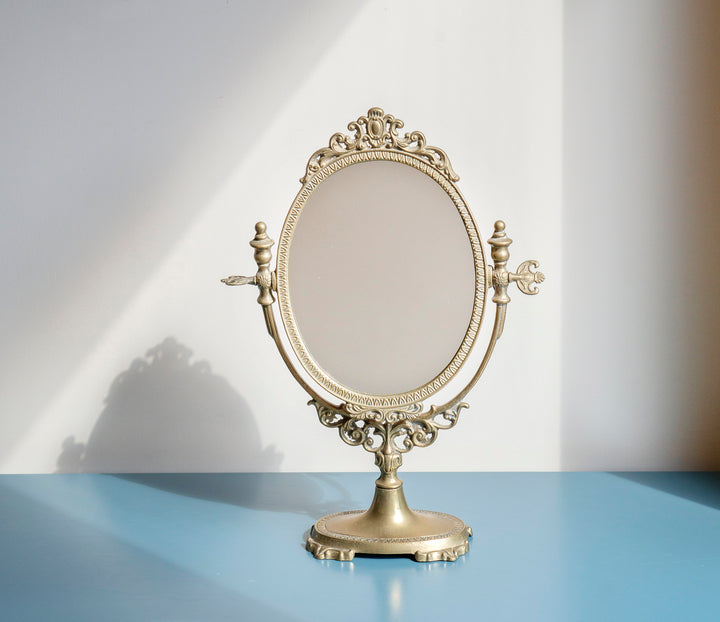 Antique French Brass Table Mirror