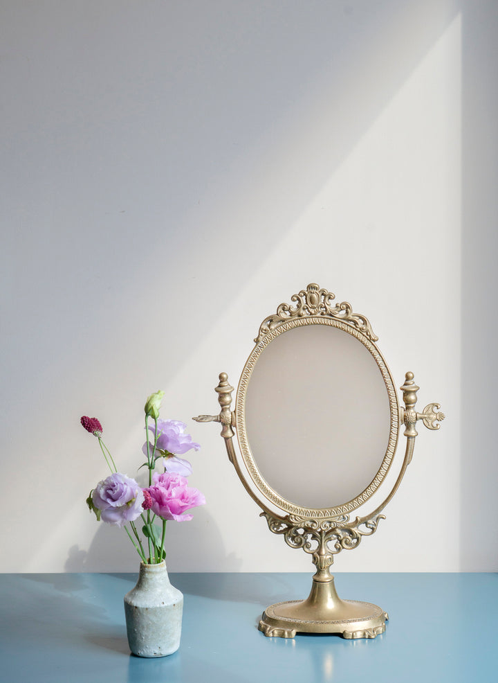 Antique French Brass Table Mirror