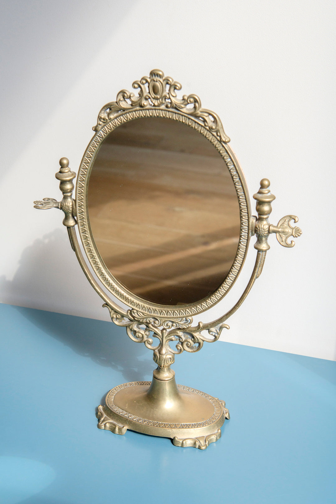 Antique French Brass Table Mirror