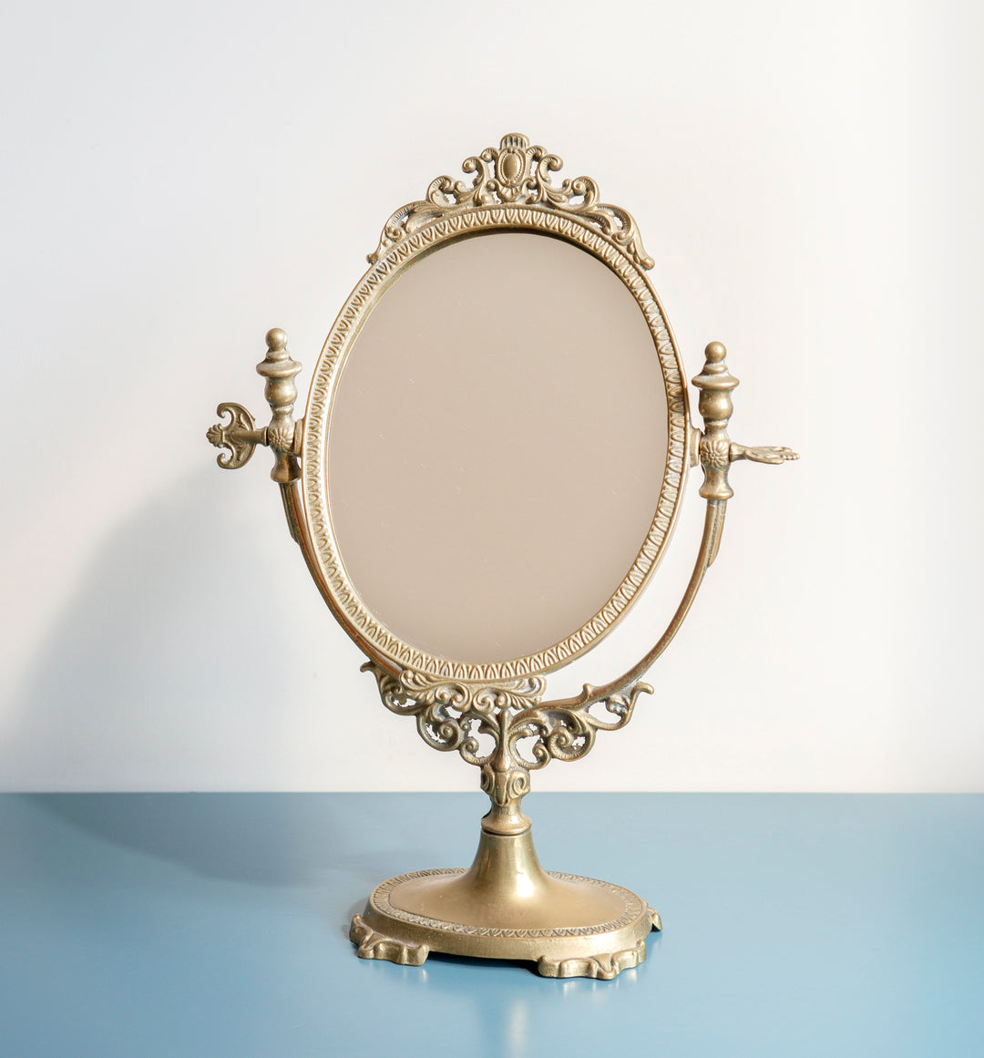 Antique French Brass Table Mirror