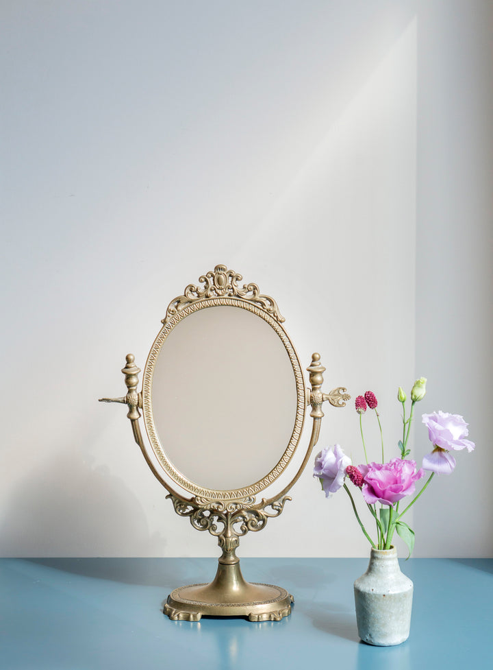 Antique French Brass Table Mirror