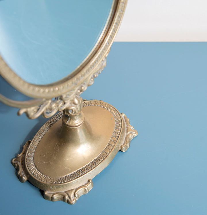 Antique French Brass Table Mirror