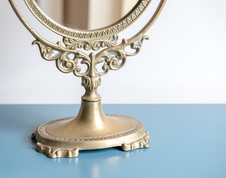 Antique French Brass Table Mirror