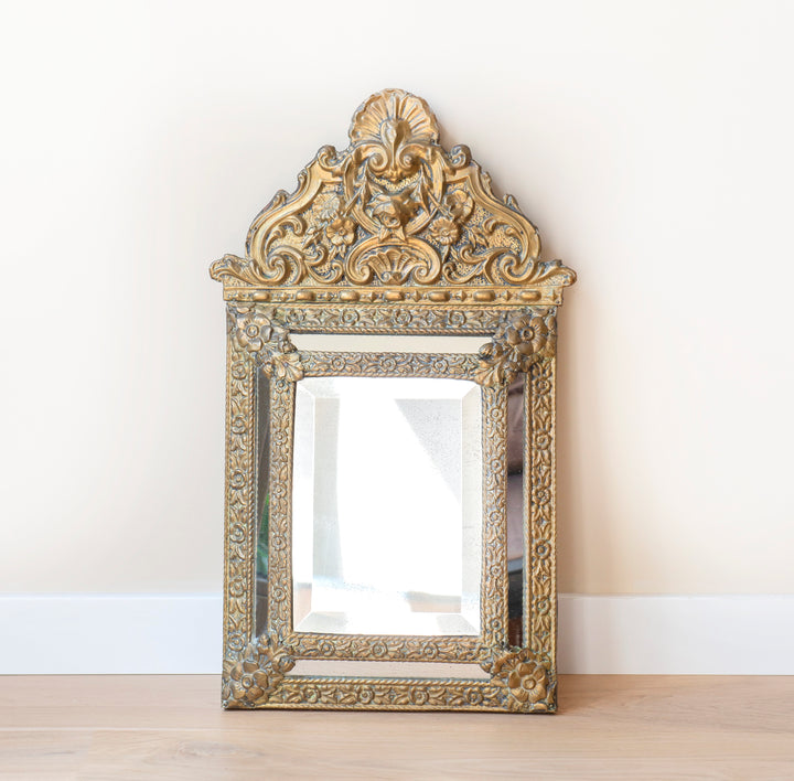 Copper Cushion Mirror With Beveled Glass, 1920s